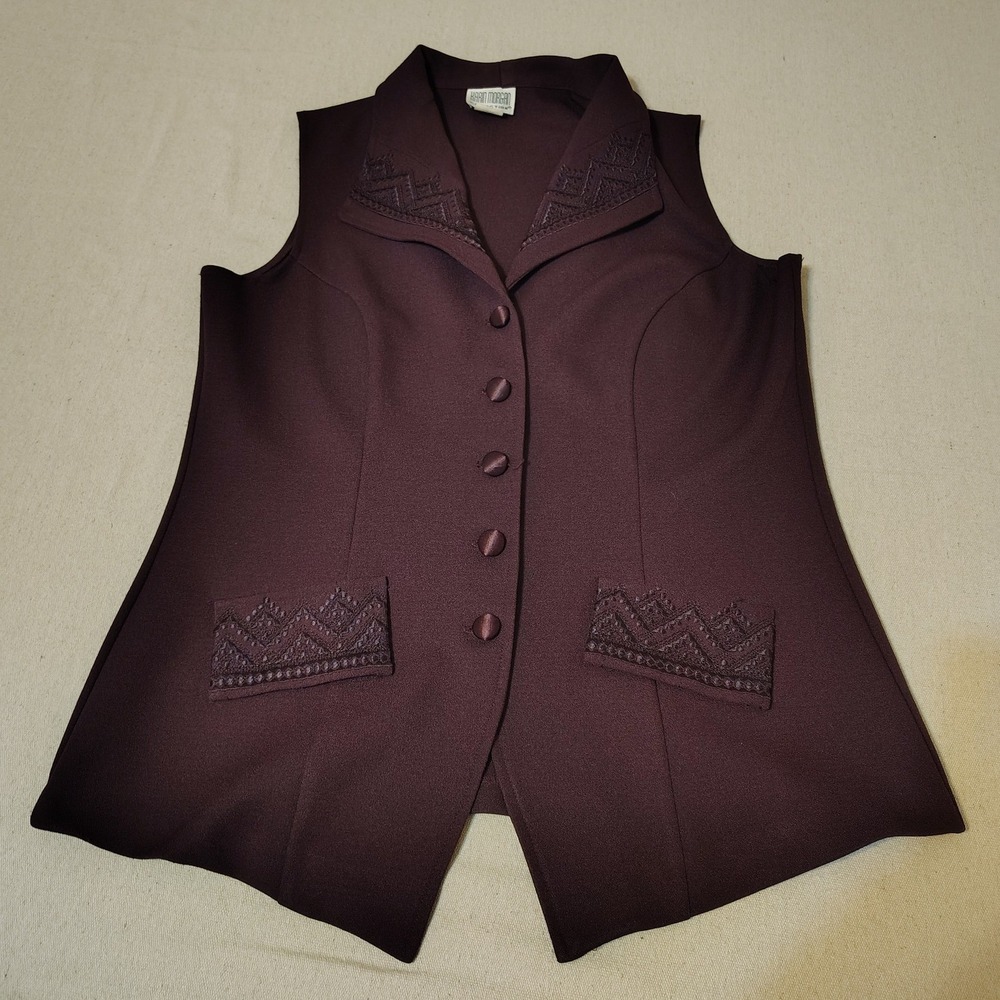 KARIN MORGAN COLLECTION Womens Sleeveless Embroidered Blouse Burgundy‎ Large MM
